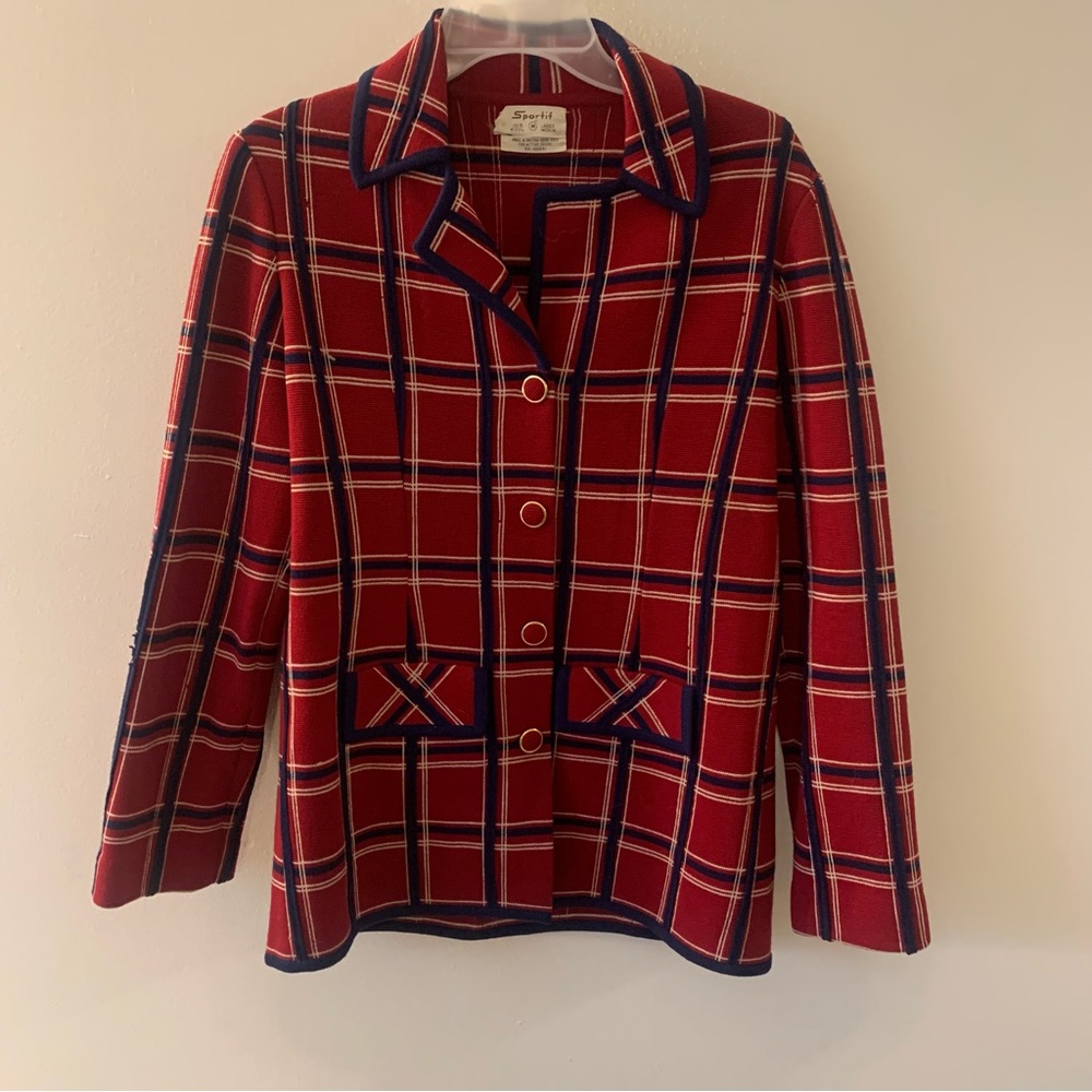 Vintage Sportif Plaid Check Collared Military Blazer Jacket - Picture 2 of 13